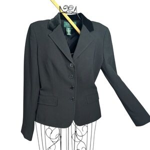 Lauren Ralph Lauren Black Velvet Collar Blazer Jacket W Sz 2P 100% Wool Tailored